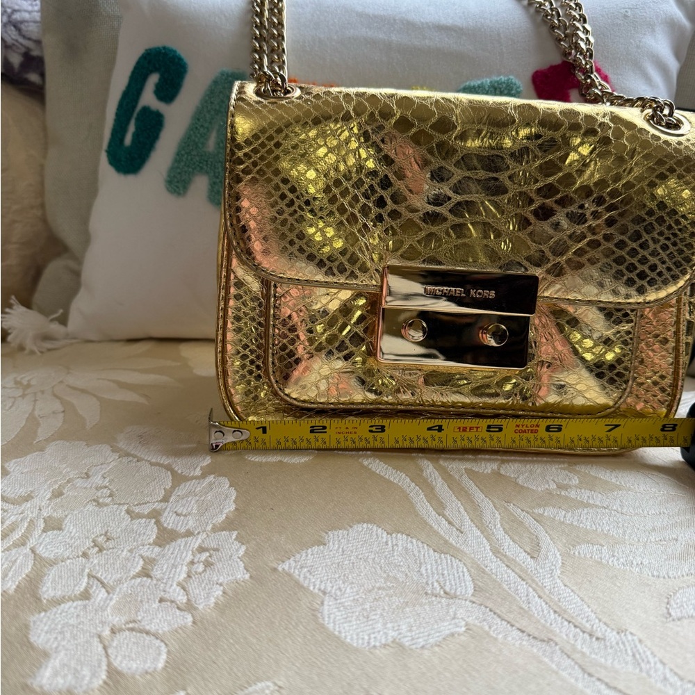 Michael Kors Metallic Gold Snake-Embossed Crossbody Bag